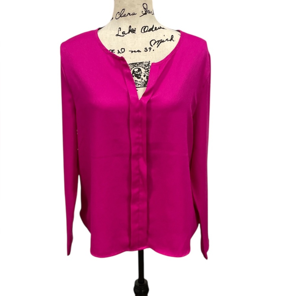 SHEIN Pink Fuchsia Notch Neck Long Sleeve Blouse Large